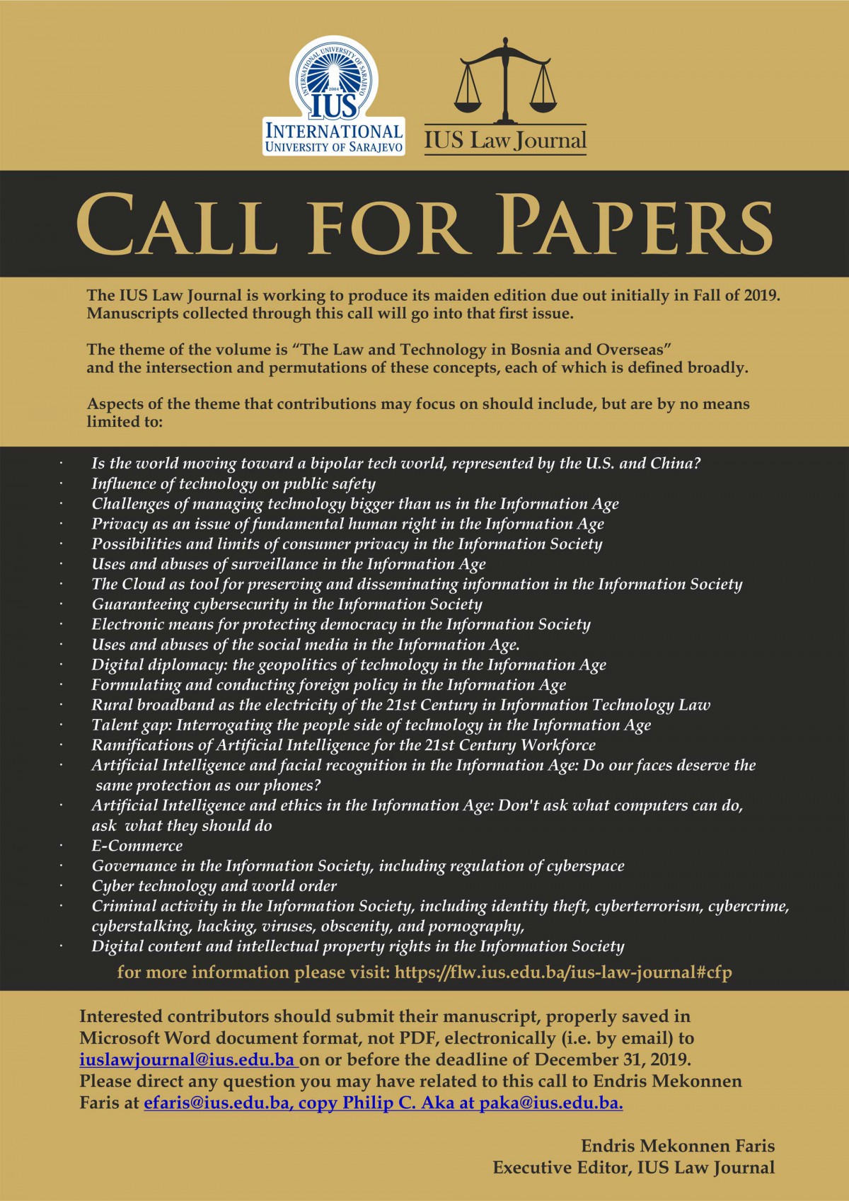 IUS Law Journal - Call for Papers (DEADLINE EXTENDED)