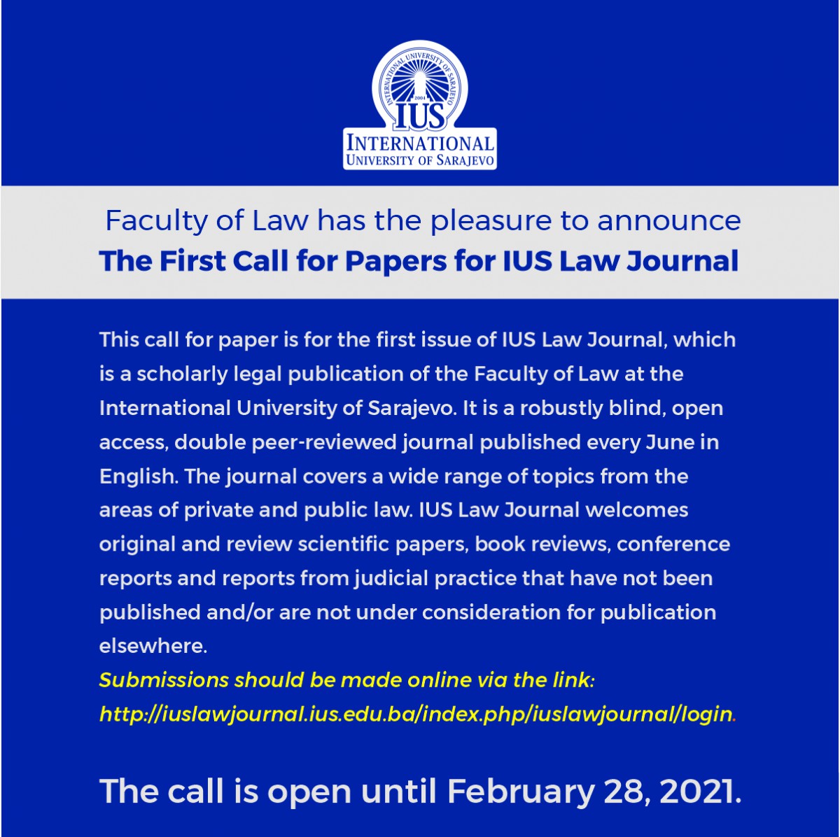 Call for Papers for IUS Law Journal